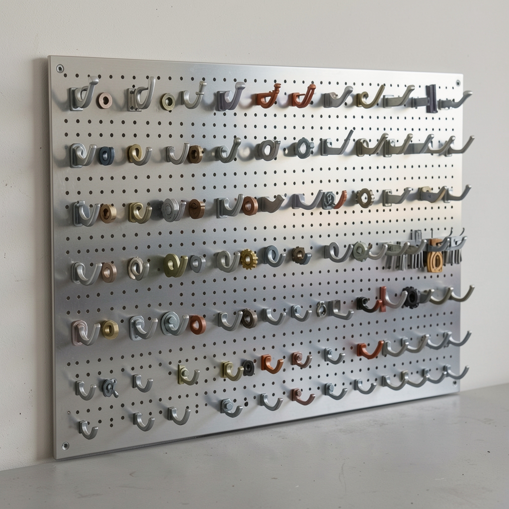 Panel perforado metálico de taller 120x60cm con 48 ganchos surtidos, soporte para pared y capacidad 20kg uniformes