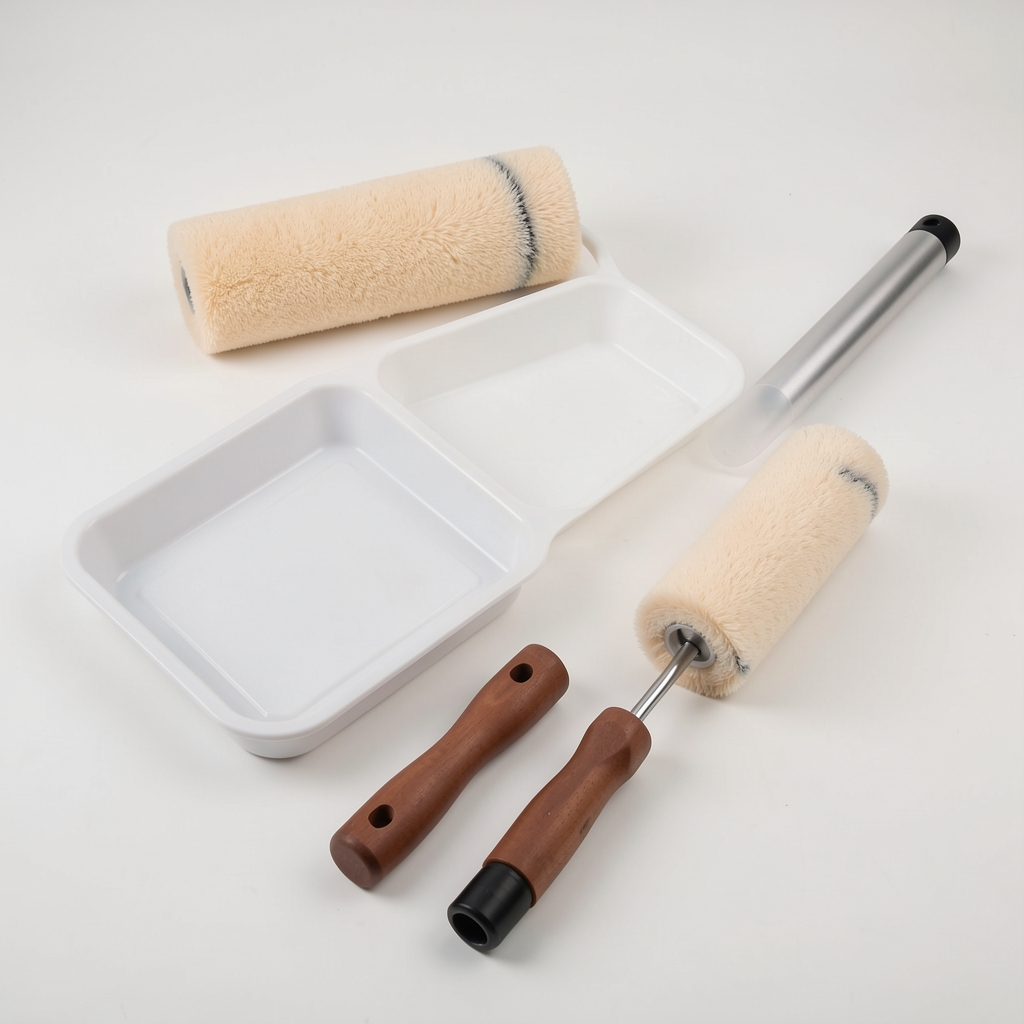 Set profesional de pintura con rodillo microporoso 23cm, bandeja plástica, rodillo de rincón y extensión telescópica 120-220cm